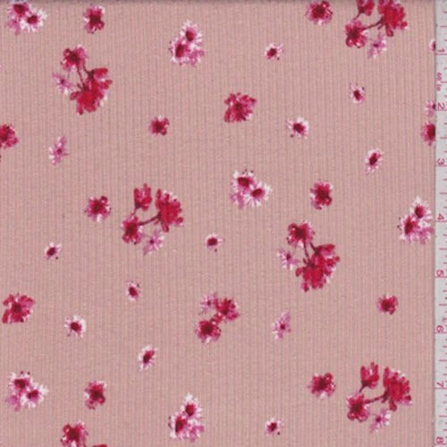 Dark Beige/Ruby Floral Rib Knit Fabric