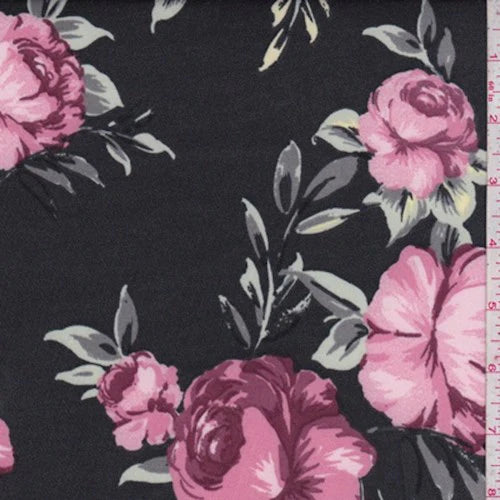 Dusty Black/Mauve Floral Scuba Knit Fabric