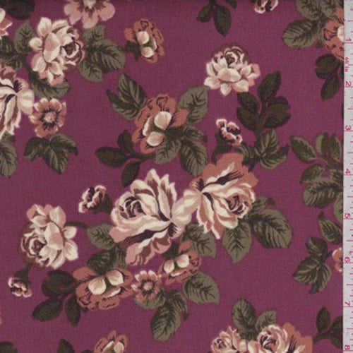 Pale Plum/Beige Floral Cluster Scuba Knit Fabric