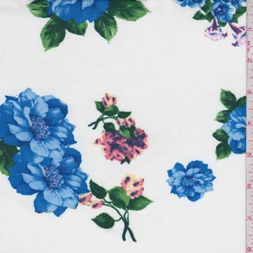 Ivory/Royal Floral Activewear Knit Fabric