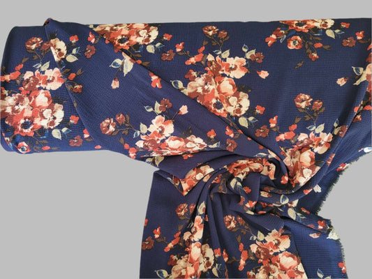 100% Polyester Crepe Floral Navy/Mauve