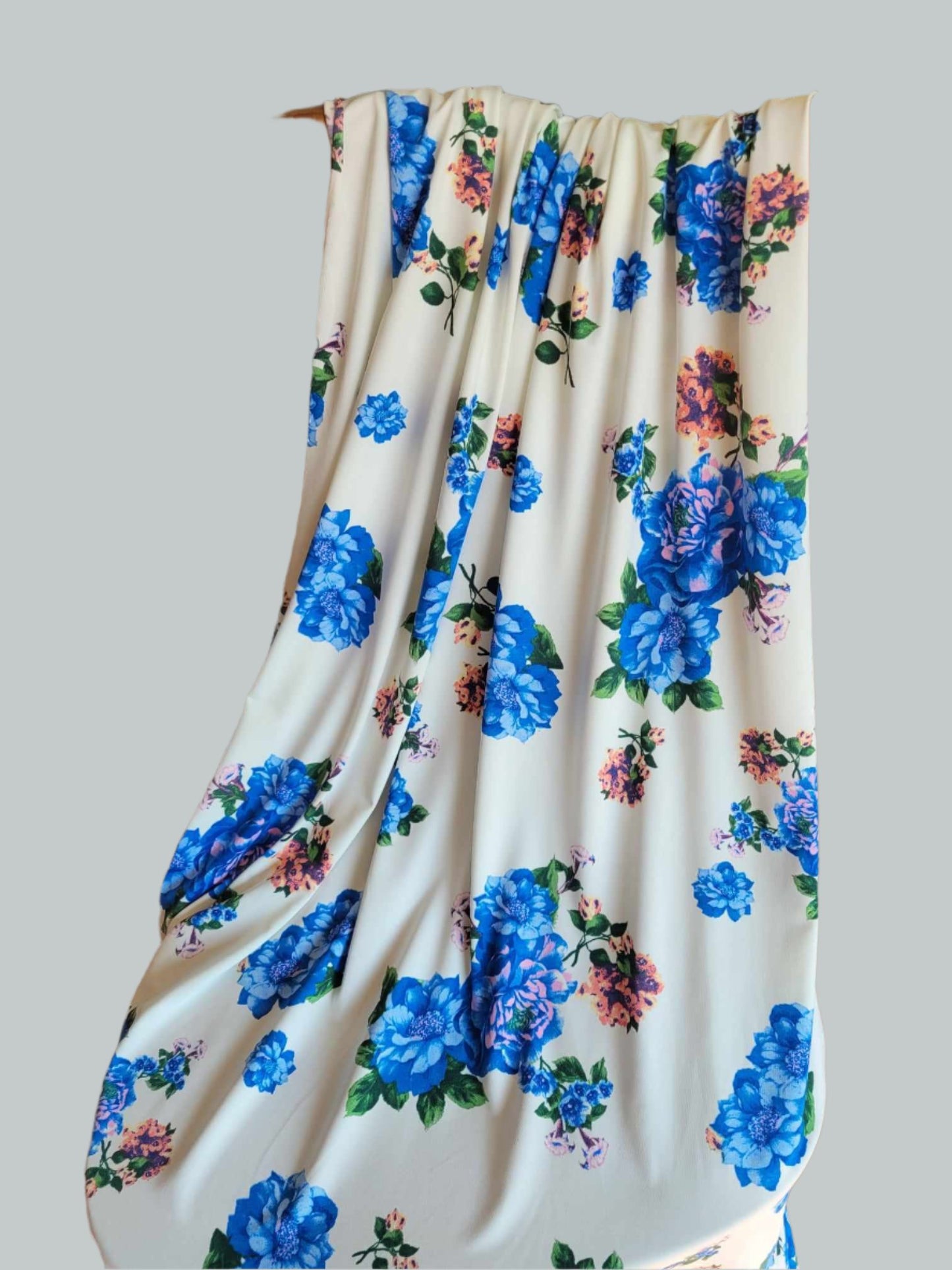 Ivory/Royal Floral Activewear Knit Fabric