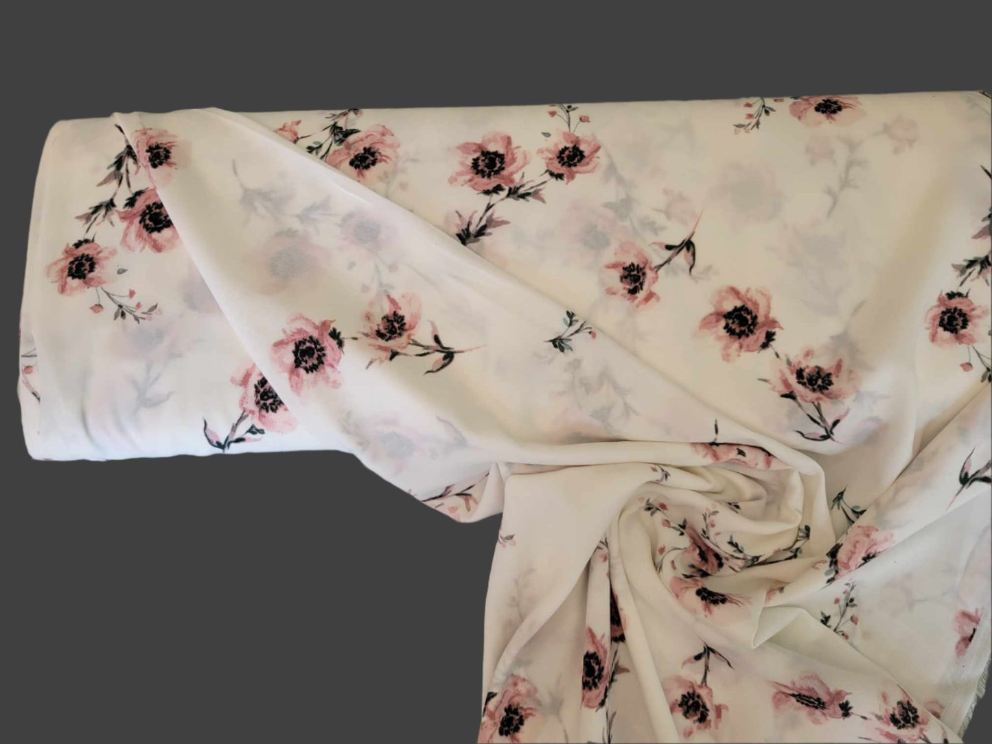 100% Polyester Crepe Floral Mauve/White